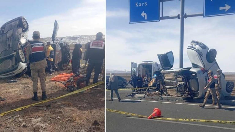 Kars-Arpaçay Karayolunda Korkunç Kaza: 1 Ölü, 6 Yaralı, Kaza Anı Canlı Yayında